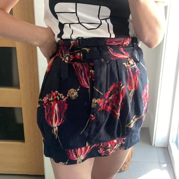 DRIES VAN NOTEN floral silk linen bubble miniskirt, black and pink, size 34 - Picture 12 of 14